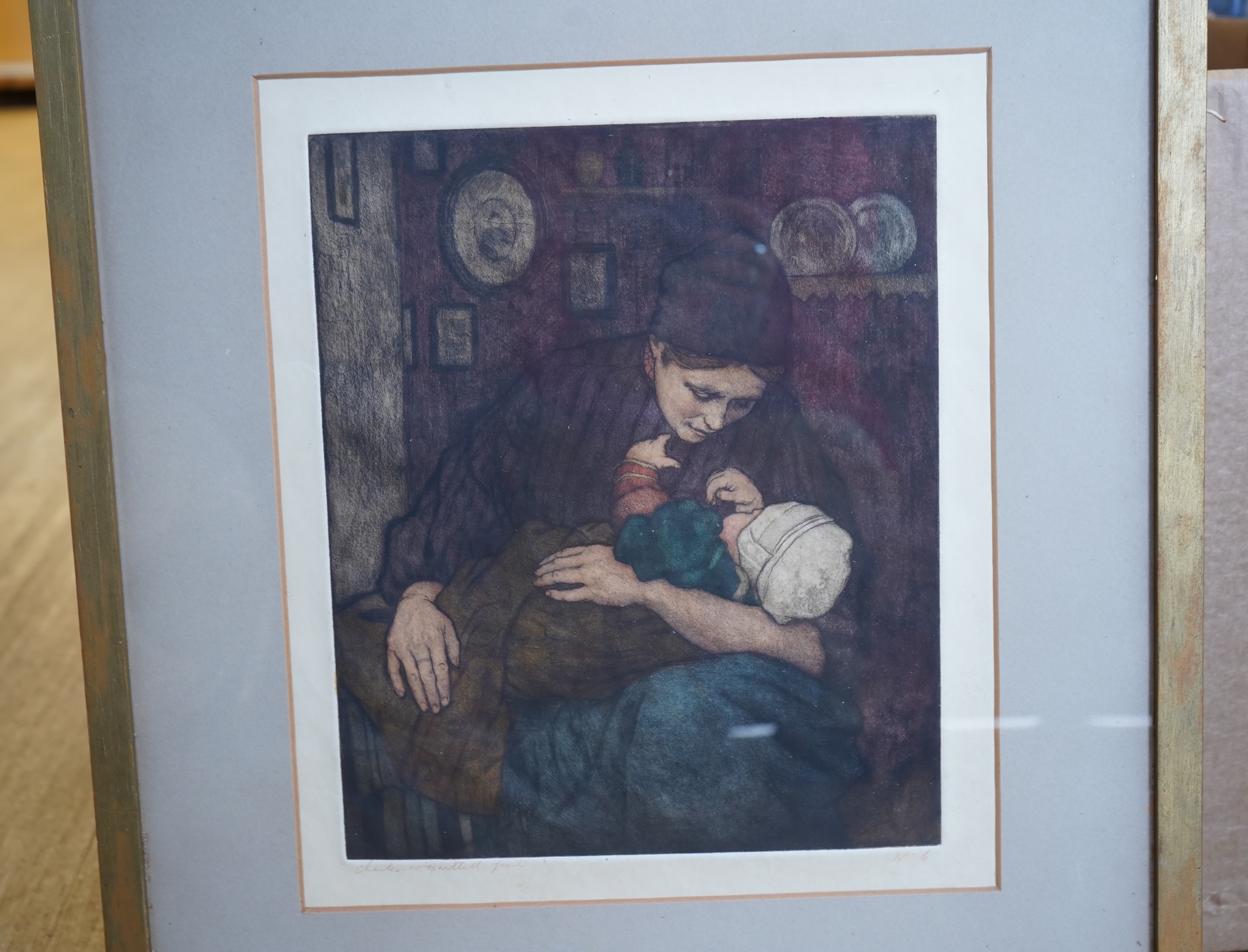 Charles W. Bartlett (1860-1940), 'Motherhood, Holland', signed in pencil and numbered 6, etching with aquatint, 34 x 29cm